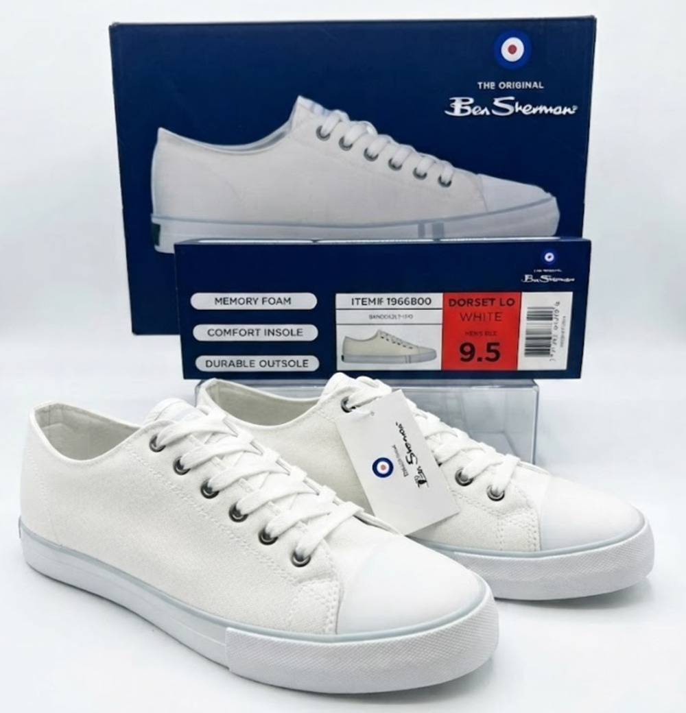 New Men's Ben Sherman "Dorset Lo" White Canvas Sneakers Shoes Size 9.5 - NWB